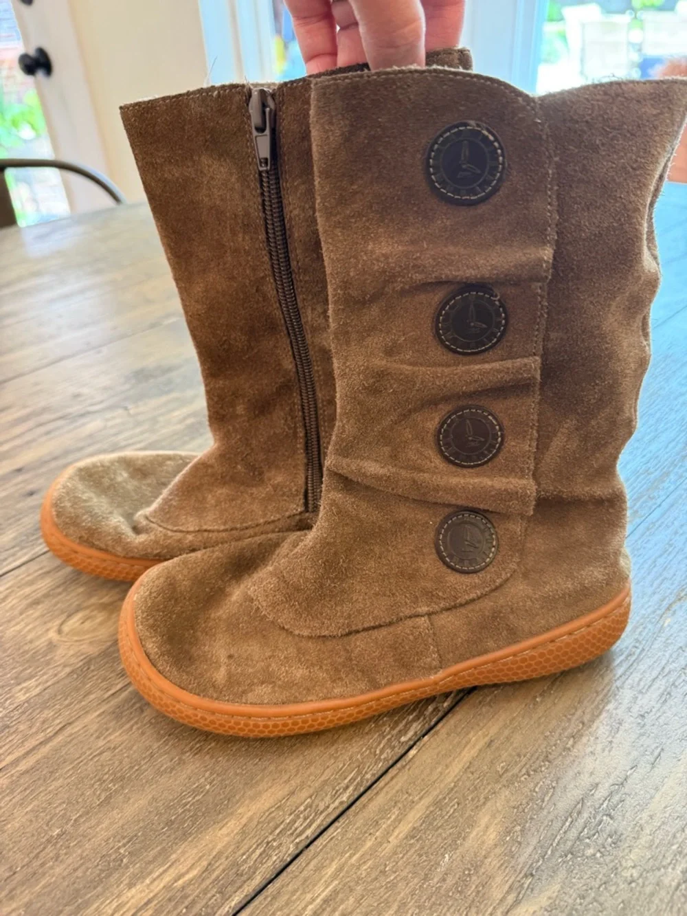 Livie & Luca Girls Brown‎ Suede Tall Boots Size 1 Side Zip Button Detail Leather